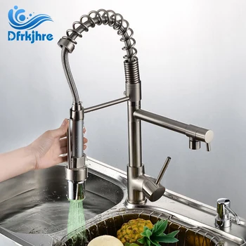 Nickel Brushed Two Spouts LED Colors Changing Kitchen Sink Faucet Brass Pull Out Mixer Tap
Nickel Brushed Two Spouts LED Colors Changing Kitchen Sink Faucet Brass Pull Out Mixer Tap