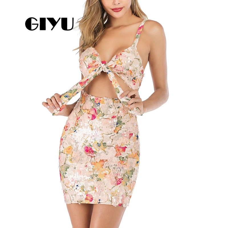 GIYU Sequins Women Tie-up Dress Flower Pringting Dresses Strap Mini Vestido Sexy Hollow Out Empire robe femme
GIYU Sequins Women Tie-up Dress Flower Pringting Dresses Strap Mini Vestido Sexy Hollow Out Empire robe femme