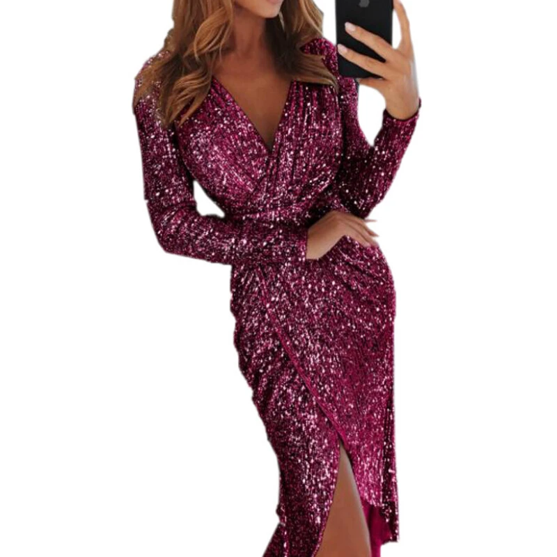 Sexy Sequin Dress Women Long Sleeve V-neck Front Cross Shiny Dress Bodycon Night Dress Female Sexy Sequins Dress Vestidos
Sexy Sequin Dress Women Long Sleeve V-neck Front Cross Shiny Dress Bodycon Night Dress Female Sexy Sequins Dress Vestidos