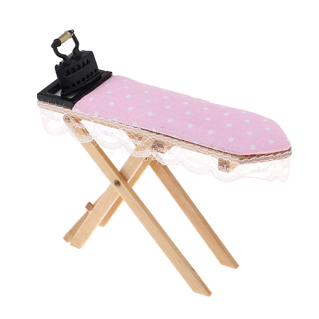 1:12 Dollhouse Miniature Wooden Ironing Board Table With Vintage Metal Iron Room Decor 1:12 Dollhouse Miniature Wooden Ironing Board Table With Vintage Metal Iron Room Decor