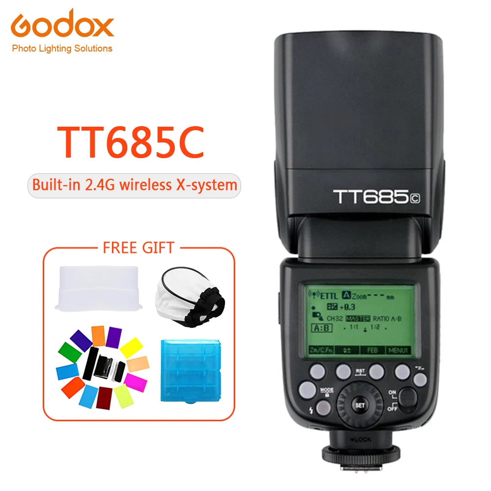 Godox TT685 TT685C Speedlite Flash Wireless TTL 2.4G Wireless HSS 1/8000s for Canon 1100D 1000D 7D 6D 60D Camera photography
Godox TT685 TT685C Speedlite Flash Wireless TTL 2.4G Wireless HSS 1/8000s for Canon 1100D 1000D 7D 6D 60D Camera photography