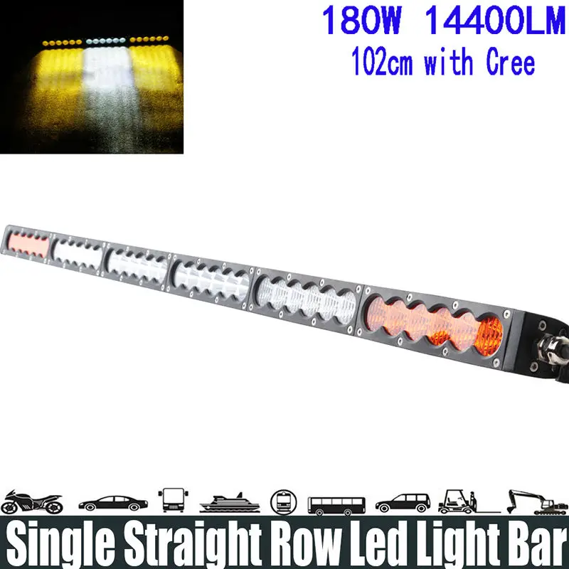 180w 5W Dual Color Led Driving Light Bar Led Work Light Bar Straight Roof Offroad Truck Suv Atv Utv Boat 4wd 6000k White Amber Flood Spot Combo 12v 24v Led Off Road Auto Car For Jeep Driving 4x4 External Pickup Boat Mo