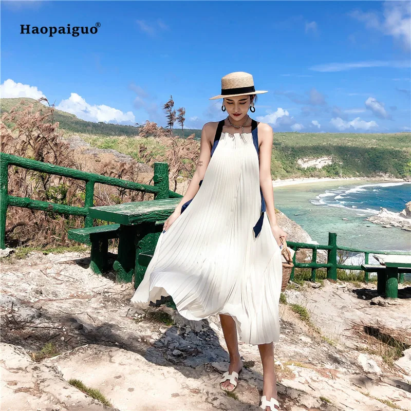 Women Summer Pleated Dress 2019 Plus Size White Sleeveless Spaghetti Strap Strapless Mid-calf Casual Party Dress Beach Vestidos
Women Summer Pleated Dress 2019 Plus Size White Sleeveless Spaghetti Strap Strapless Mid-calf Casual Party Dress Beach Vestidos