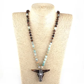 Fashion Semi Precious Amazonite Stone Knotted Stone Brown Bull Head Pendant Necklaces
Fashion Semi Precious Amazonite Stone Knotted Stone Brown Bull Head Pendant Necklaces