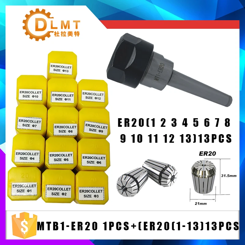1PCS handle MT1 ER20 MTB1 ER20A M6 Morse#1 taper holder collet chuck+13pcs spring collet 1/2/3/4/5/6/7/8/9/10/11/12/13MM
1PCS handle MT1 ER20 MTB1 ER20A M6 Morse#1 taper holder collet chuck+13pcs spring collet 1/2/3/4/5/6/7/8/9/10/11/12/13MM