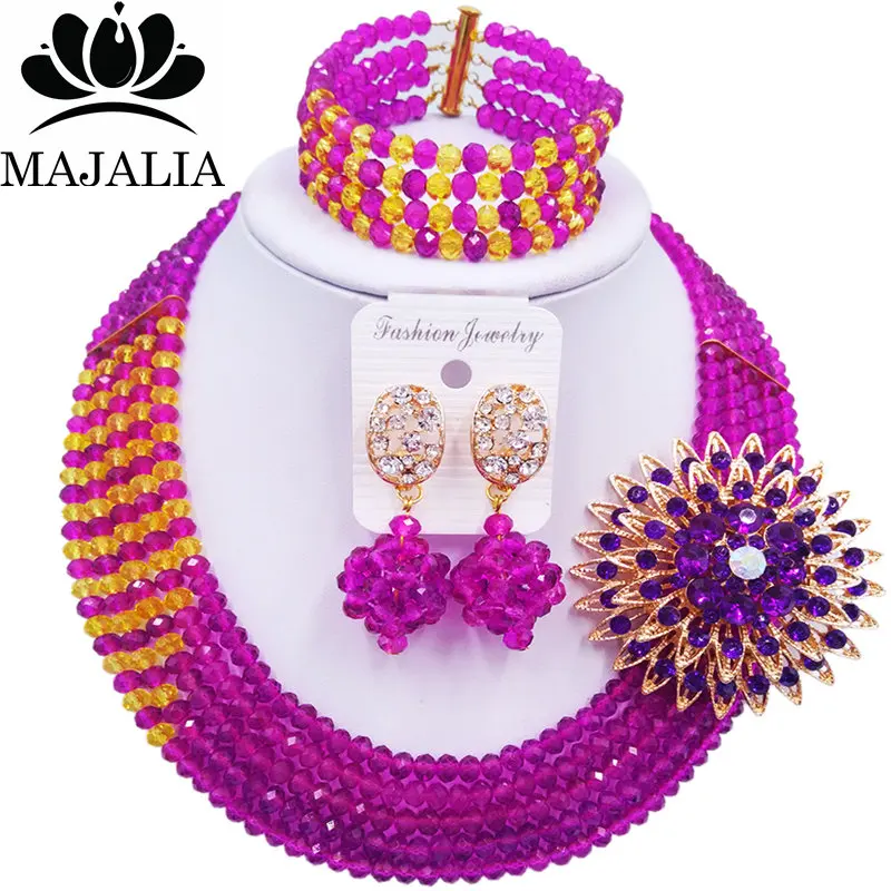 Majalia Romantic Nigeria Wedding African Beads Jewelry Set Purple and Yellow Crystal Necklace Bridal Jewelry Sets 5AS040
Majalia Romantic Nigeria Wedding African Beads Jewelry Set Purple and Yellow Crystal Necklace Bridal Jewelry Sets 5AS040