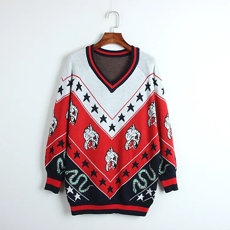 Oversized Wool Sweater Women 2018 Hit Color Stars Tiger Head Snake Pattern Jacquard Sweater V-neck Full Sleeve Loose Pullovers
Oversized Wool Sweater Women 2018 Hit Color Stars Tiger Head Snake Pattern Jacquard Sweater V-neck Full Sleeve Loose Pullovers