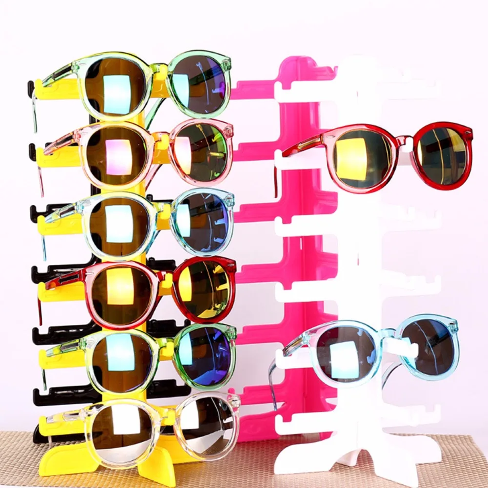 

JAVRICK 6Pair Sunglasses Eyeglass Glasses Frame Rack Display Stand Organizer Show Holder Black/Yellow/Hot Pink/White