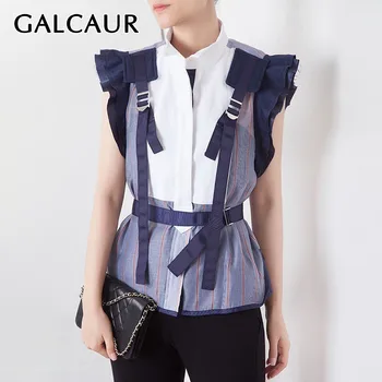 GALCAUR Summer Hit Color Striped Patchwork Blouse For Women Stand Collar Sleeveless Tunic Bandage Shirt Female Fashion 2020
GALCAUR Summer Hit Color Striped Patchwork Blouse For Women Stand Collar Sleeveless Tunic Bandage Shirt Female Fashion 2020