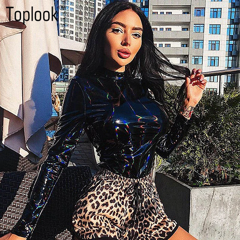 Toplook Новые туфли из искусственной кожи боди Для женщин эластичный длинный рукав с