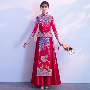 Asian Women Marriage Set Slim Classic Chengsam Vestidos Chinese Traditional Bride Wedding Party Dress Lady Tang Suit Clothing
Asian Women Marriage Set Slim Classic Chengsam Vestidos Chinese Traditional Bride Wedding Party Dress Lady Tang Suit Clothing