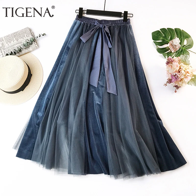 TIGENA Elegant A-line Pleated Long Maxi Skirt Women Fashion 2019 Autumn Winter High Waist Tulle Velvet Skirt Female Green Blue
TIGENA Elegant A-line Pleated Long Maxi Skirt Women Fashion 2019 Autumn Winter High Waist Tulle Velvet Skirt Female Green Blue