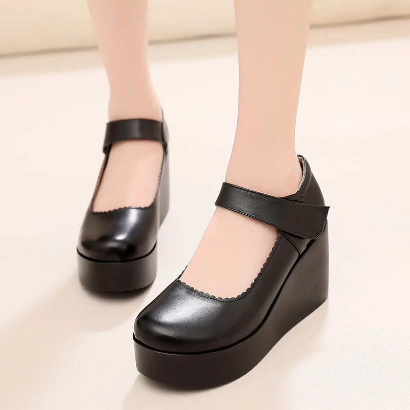 Round Toe Shallow-mouth Wedges Shoes Thick-soled Platform Women Black Wrok Shoes
Round Toe Shallow-mouth Wedges Shoes Thick-soled Platform Women Black Wrok Shoes