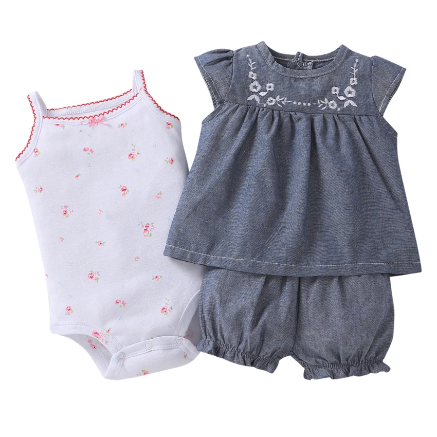 2018 free ship Baby girl clothes set kids bebes clothing summer set floral red Wave point baby romper style Sets bodysuit 14