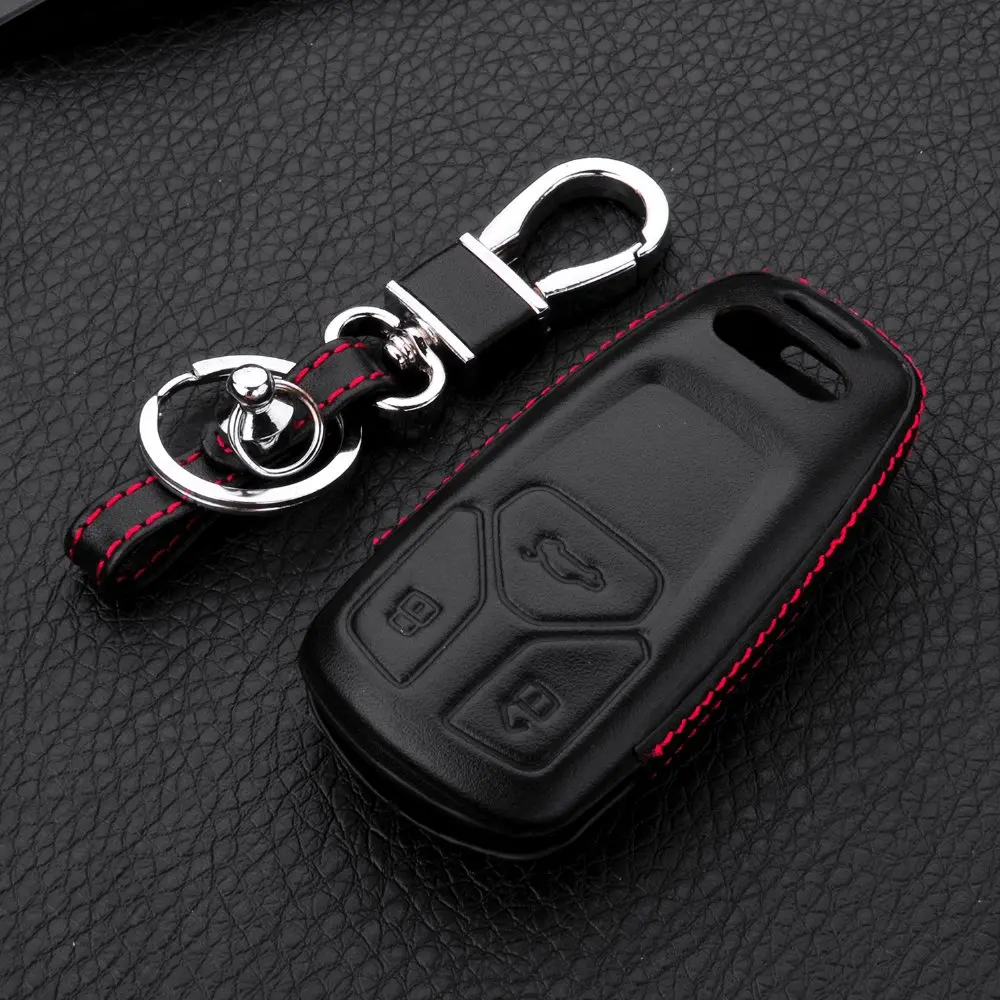 

Car 4D Genuine Leather Key Cover Holder Case For Audi New Q7 TT A4 B9 TDI Quattro TTS Sline Smart Remout Key Accessories