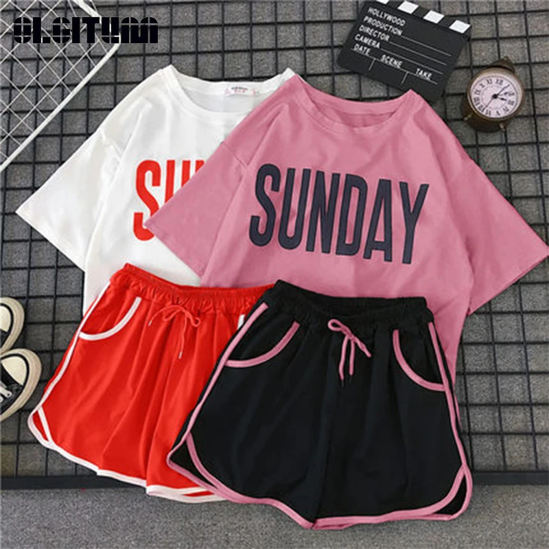 Women Summer Top two Piece Set 2019 Casual Loose Student Sports Suits Female Tee + Shorts Cotton Suit Set O-Neck 2 Piece Set
Women Summer Top two Piece Set 2019 Casual Loose Student Sports Suits Female Tee + Shorts Cotton Suit Set O-Neck 2 Piece Set