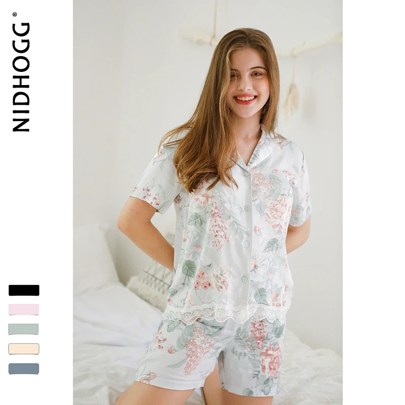 Summer New Blue Flower Satin Lace Pajamas for Women Short-sleeved Sleepwear Two Sets Turn-down Collar Shorts Loungewear Pijama
Summer New Blue Flower Satin Lace Pajamas for Women Short-sleeved Sleepwear Two Sets Turn-down Collar Shorts Loungewear Pijama