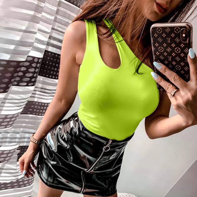 Neon Green Black Pink Women One Shoulder Bodysuit Top Cut Out Skinny Bodysuit T-shirt Ladies One Pieces Jumpsuit Short Romper
Neon Green Black Pink Women One Shoulder Bodysuit Top Cut Out Skinny Bodysuit T-shirt Ladies One Pieces Jumpsuit Short Romper