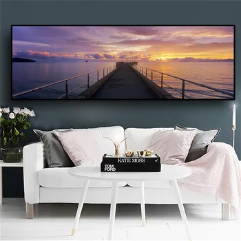 

Sunset Natural Dusk Pier Bridge Landscape Panorama Landscape Canvas Painting Posters and Prints Wall Art Picture for Living Room