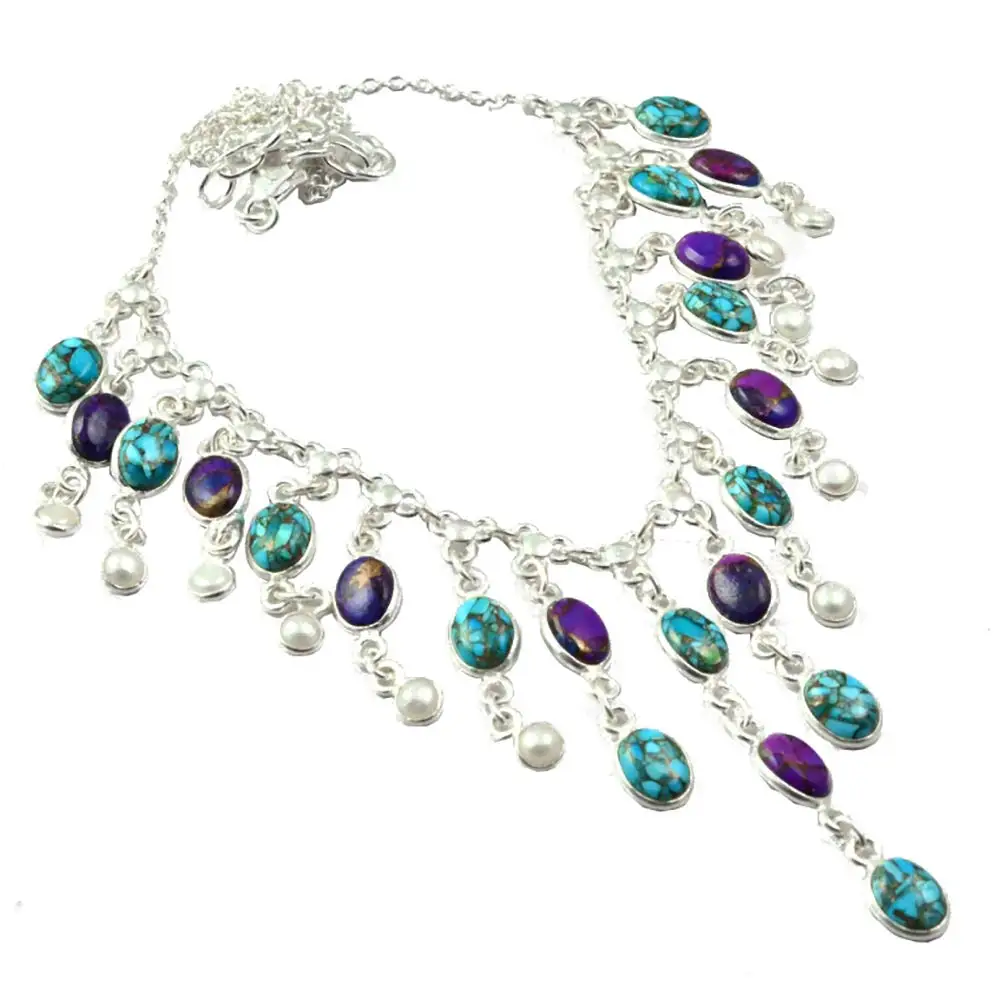 NiaoZaiFei YunZaiKan Nature Blue + Purple Turquoise Necklace 925 Sterling Silver, 44.5 cm, MHBNE0053
NiaoZaiFei YunZaiKan Nature Blue + Purple Turquoise Necklace 925 Sterling Silver, 44.5 cm, MHBNE0053