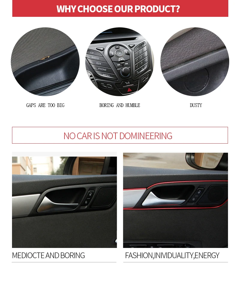 3 tiras decorativas para el interior del coche