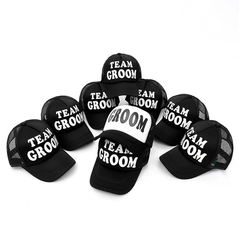 

Groom Team Groom Print Trucker Caps Polyester Hats Men High Quality Flat Bill Hip-Hop Snapback Hat Gorras Free Shipping