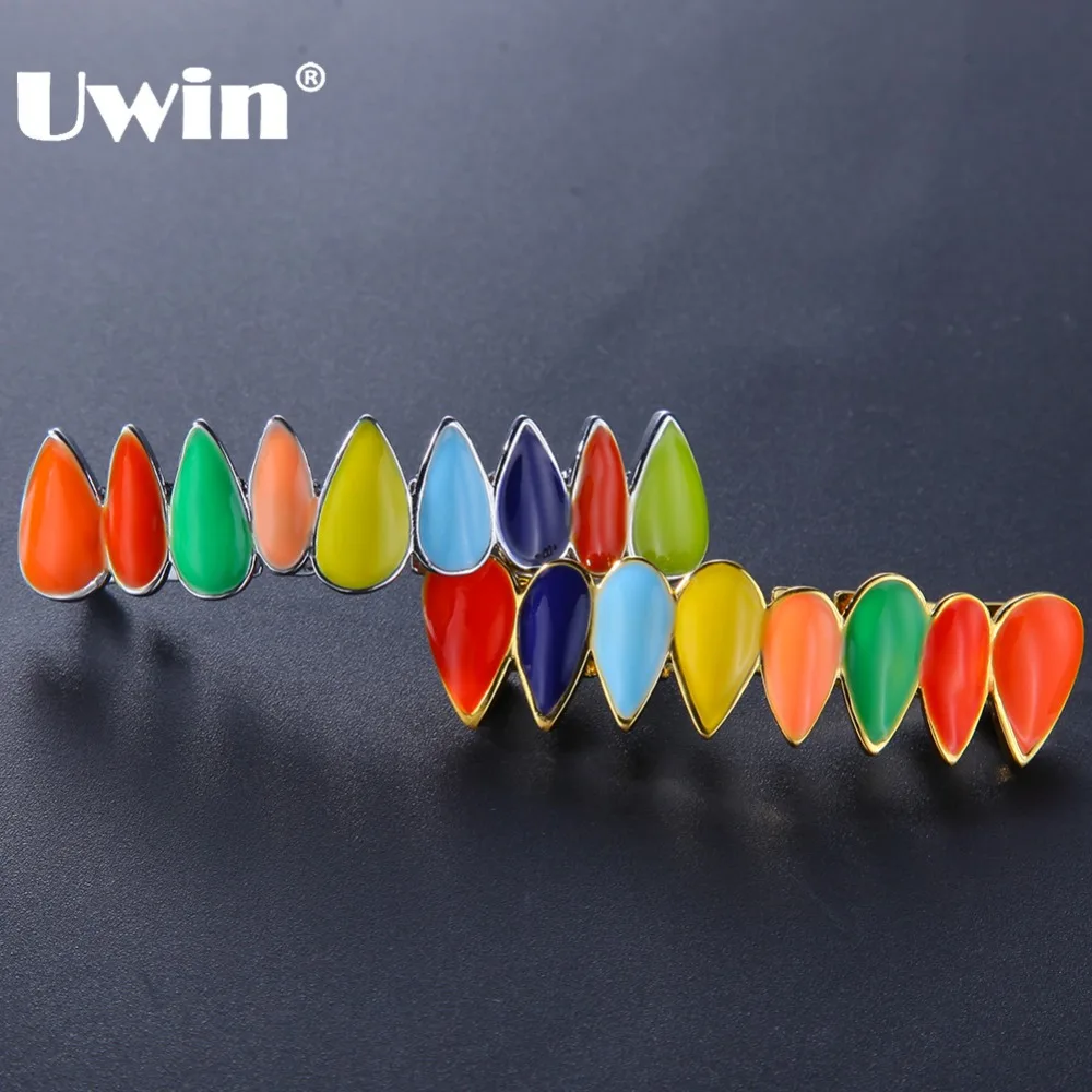 UWIN 9 Teeth Top &8 Teeth Bottom Fang Grills Set Fashion Bright Multi-Colored Hiphop Canine Teeth Set Rapper Dental Body Jewelry
UWIN 9 Teeth Top &8 Teeth Bottom Fang Grills Set Fashion Bright Multi-Colored Hiphop Canine Teeth Set Rapper Dental Body Jewelry