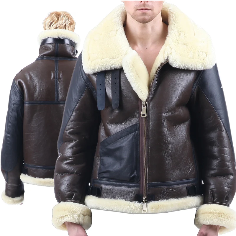 B3 shearling Bomber Fur military pilot World II Flying aviation air Leather jacket Environmental protection of leather Men women
B3 shearling Bomber Fur military pilot World II Flying aviation air Leather jacket Environmental protection of leather Men women
