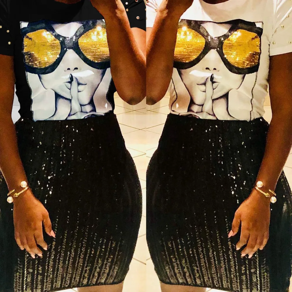2019 Spring Winter T-Shirts tops Short Sleeve Sequined Print Pearls Fashion Sexy sweater T-Shirts Women vestidos Tees LS6214
2019 Spring Winter T-Shirts tops Short Sleeve Sequined Print Pearls Fashion Sexy sweater T-Shirts Women vestidos Tees LS6214