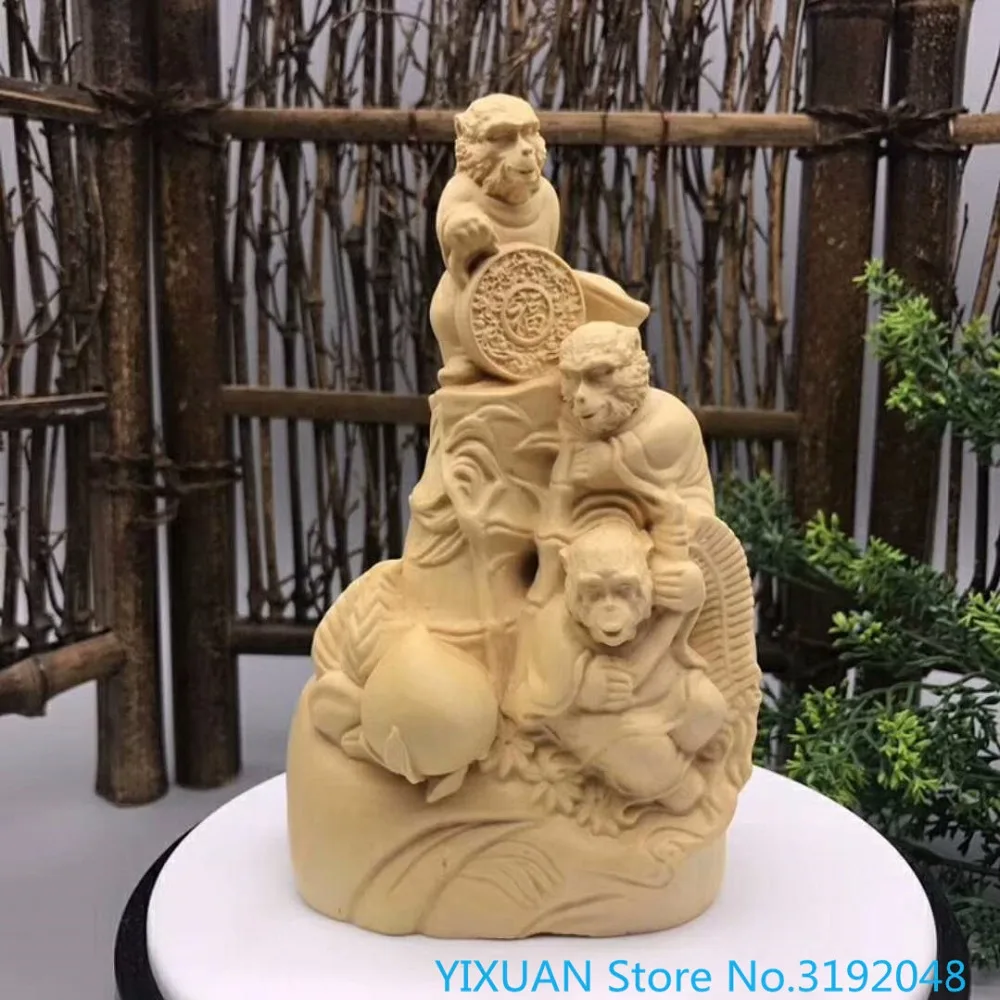 

Boutique boxwood carving, monkey carving, spring boxwood carving, animal Wukong wooden handicraft