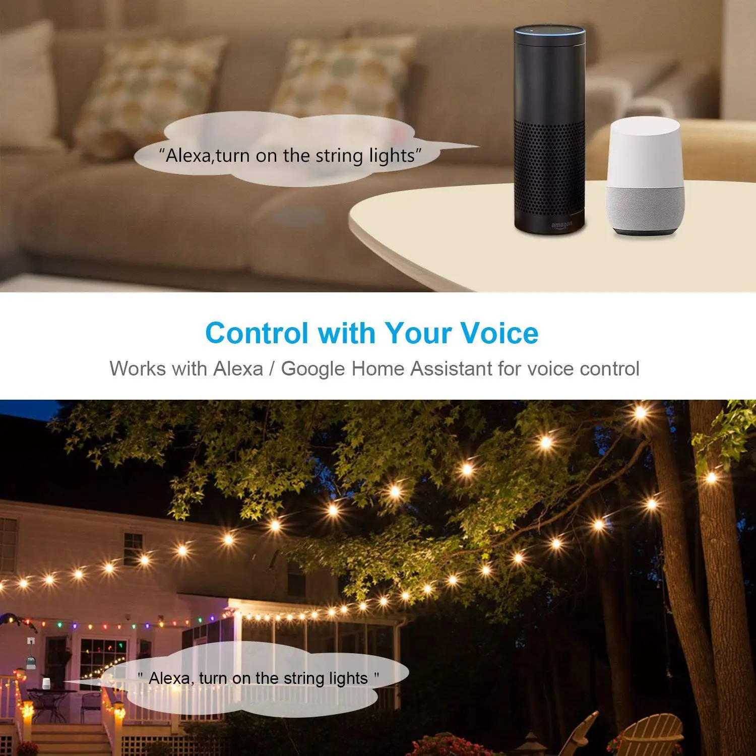 Outdoor Smart Plug, Outdoor Wi-Fi socket with 2 outlets, with Alexa and Google Home, wireless with remote control / smartphone
Outdoor Smart Plug, Outdoor Wi-Fi socket with 2 outlets, with Alexa and Google Home, wireless with remote control / smartphone