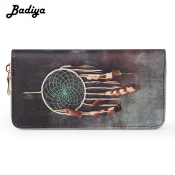 

Badiya Fashion Long Sky Dreamcatcher Print Wallet Zipper PU Leather Card Slots Phone Bag Cash Purse Girls Clutch Wallets
