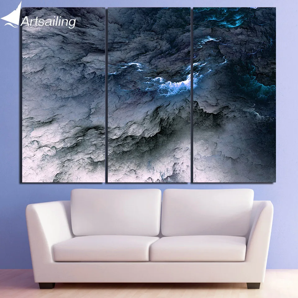 ArtSailing 3 panel Canvas wall art Gray Psychedelic Clouds Painting Home decoration pictures for living room Poster NY-7243D | Дом и сад