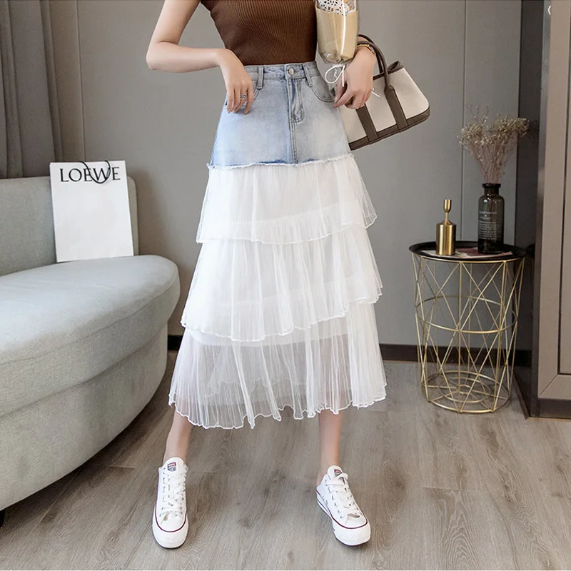 White Layered Tulle Skirt Summer 2019 New Empire Mesh Tassel Denim Patchwork Blue Jean Long Skirts For Women A line Streetwear
White Layered Tulle Skirt Summer 2019 New Empire Mesh Tassel Denim Patchwork Blue Jean Long Skirts For Women A line Streetwear