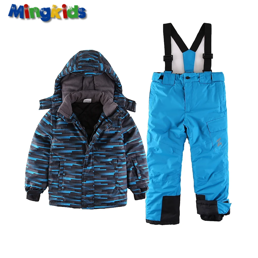 Image Mingkids toddler Boy Snowsuit Outdoor Ski set Winter Warm Snow Suit waterproof windproof padded jacket with pants European Size