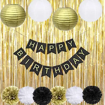 Black Gold Party Decorations with Happy Banner lantern flower for 18th 20th 21st 30th 40th 50th 60th 75th 80th adult Birthday
Black Gold Party Decorations with Happy Banner lantern flower for 18th 20th 21st 30th 40th 50th 60th 75th 80th adult Birthday