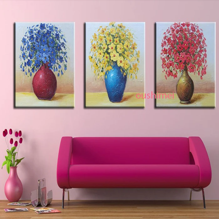 

Flowers in Bottle Hand Painted Modern Pictures On Canvas Oil Painting Handmade Artwork Living Room Decor Knife Flowers Paintings