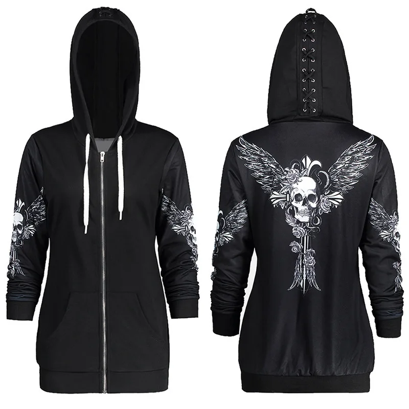 JIEZuoFang Gothic Women Hoodie Sweatshirt Black Skull Wing Print Zip Up Loose Lace-Up Casual Plus Size Darkness Street Hoodie
JIEZuoFang Gothic Women Hoodie Sweatshirt Black Skull Wing Print Zip Up Loose Lace-Up Casual Plus Size Darkness Street Hoodie
