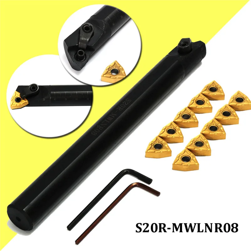 20x200mm S20R-MWLNR08 Lathe Turning Tool Boring Bar Holder + 10 x WNMG0804 Insert Turning Tool With 2 x Hex wrench
20x200mm S20R-MWLNR08 Lathe Turning Tool Boring Bar Holder + 10 x WNMG0804 Insert Turning Tool With 2 x Hex wrench