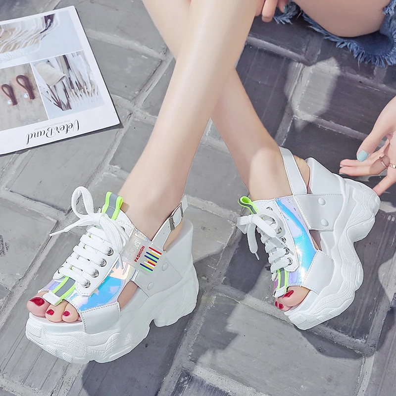 Rimocy new women platform sandals summer glitter laser shoes woman wedge sandalias mujer thick sole 12 cm super high heels shoes
Rimocy new women platform sandals summer glitter laser shoes woman wedge sandalias mujer thick sole 12 cm super high heels shoes