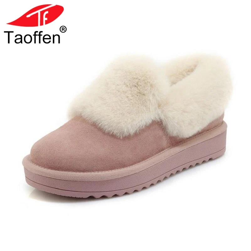 Taoffen Women Warm Flats Snow Boots Genuine Leather Plush Fur Winter Shoes Women Ankle Boots Fashion Round Toe Shoes Size 35-40
Taoffen Women Warm Flats Snow Boots Genuine Leather Plush Fur Winter Shoes Women Ankle Boots Fashion Round Toe Shoes Size 35-40