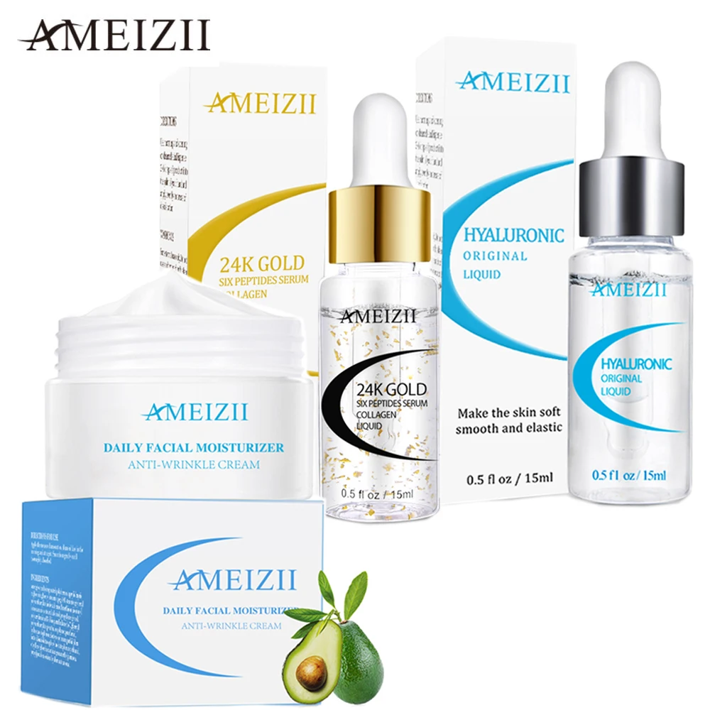 AMEIZII 3pcs Face Skin Care Set Day Cream/ 24K Gold Serum Six Peptides/ Hyaluronic Acid Whitening Anti Winkle Moisturizing Cream
AMEIZII 3pcs Face Skin Care Set Day Cream/ 24K Gold Serum Six Peptides/ Hyaluronic Acid Whitening Anti Winkle Moisturizing Cream