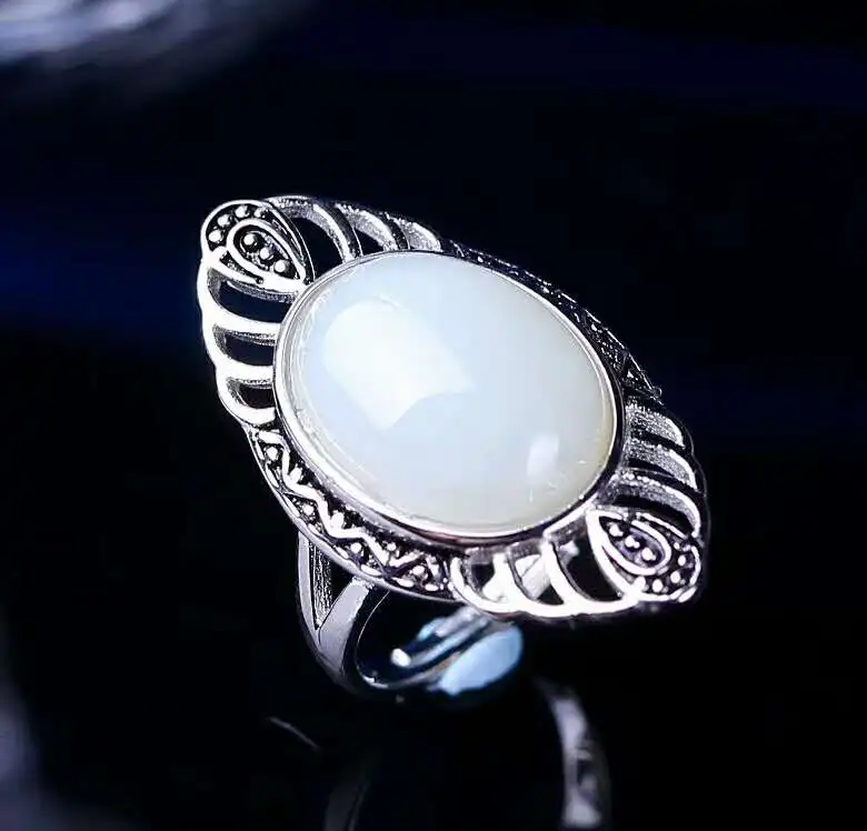 Hetian jade silver the latest white female ring retro style h15# | Украшения и аксессуары