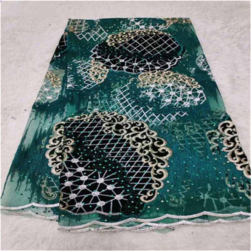 green 2019 High Quality French 3D Tulle velvet African Lace Fabric Stones Embroidered Nigerian Fabrics For Wowen Dress | Дом и сад