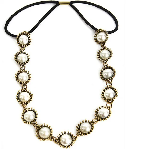 Vintage pearl metal chain Women elastic headband 2018 Wholesale fashion headwear elastic hairband for women
Vintage pearl metal chain Women elastic headband 2018 Wholesale fashion headwear elastic hairband for women