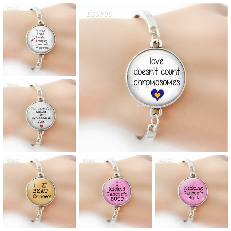 " Love Doesn't Count Chromosomes " Letters Bracelet Autism, Cancer Rumor Bracelet Silver Plated Gift for Cancer Friend
" Love Doesn't Count Chromosomes " Letters Bracelet Autism, Cancer Rumor Bracelet Silver Plated Gift for Cancer Friend