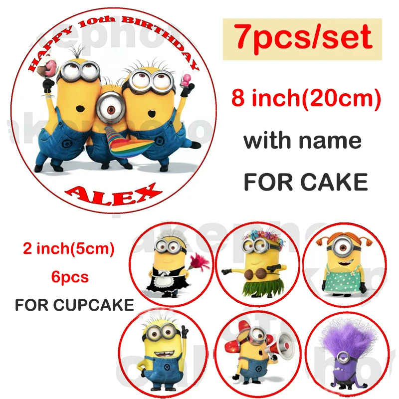 Wafer paper for cake minions,custom name birthday cakes,7pcs/set (1pc 8"+ 6pcs 2"),minion cup cake topper,edible wafer paper
Wafer paper for cake minions,custom name birthday cakes,7pcs/set (1pc 8"+ 6pcs 2"),minion cup cake topper,edible wafer paper