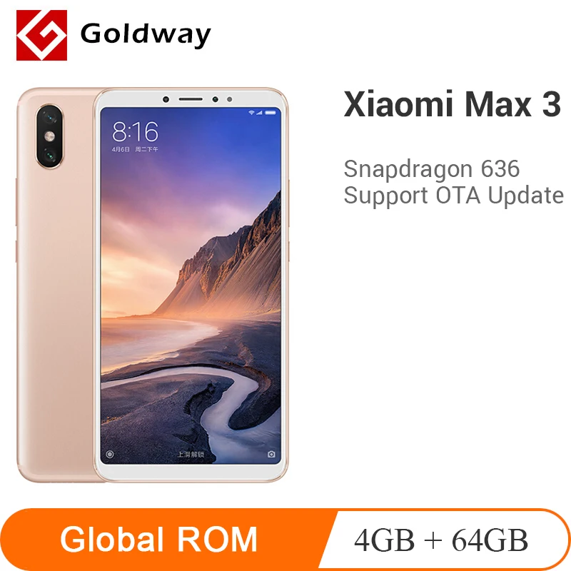 

Original Xiaomi Mi Max 3 4GB RAM 64GB ROM Mobile Phone 6.9" Full Screen Snapdragon 636 Octa Core 5500mAh 12MP+5MP Dual Camera