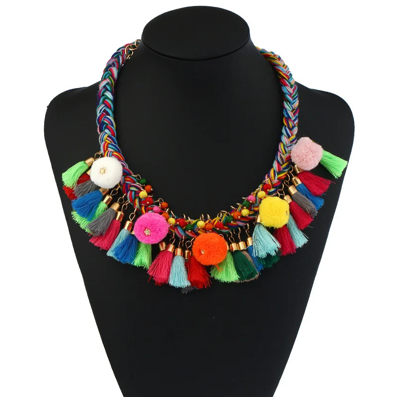 Exaggerated Ethnic Bohemian Rope Chain Alloy Pendant Necklaces Womens Cotton Pom Pom Necklace Tassel Pompon Necklace Jewelry
Exaggerated Ethnic Bohemian Rope Chain Alloy Pendant Necklaces Womens Cotton Pom Pom Necklace Tassel Pompon Necklace Jewelry