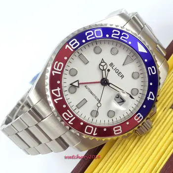 New 43mm Bliger White dial Luminous hands Date window Steel Sapphire Glass GMT Automatic Movement Men's Mechanical Wristwatch
New 43mm Bliger White dial Luminous hands Date window Steel Sapphire Glass GMT Automatic Movement Men's Mechanical Wristwatch